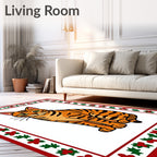 Whimsical Orange Tabby Cat Floral Border Rug