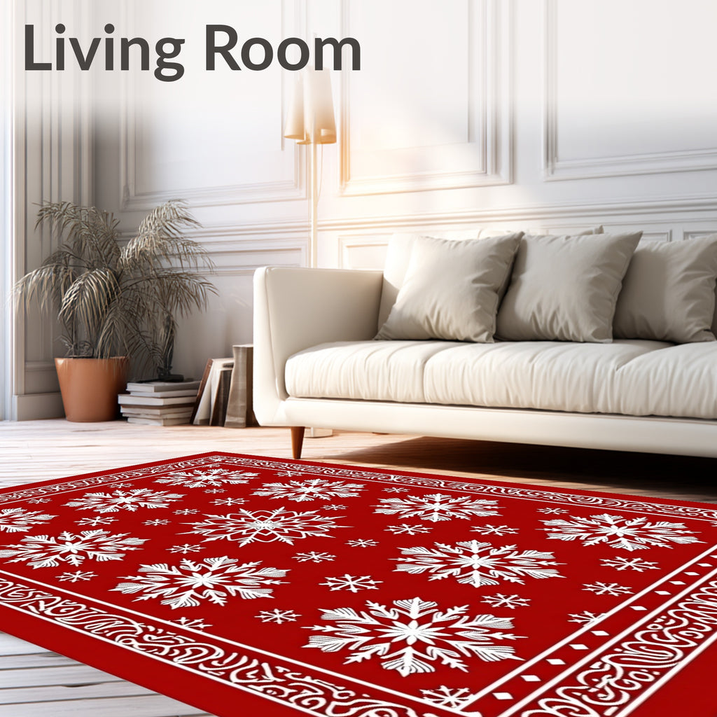 Winter Snowflakes Red Ornament Rug