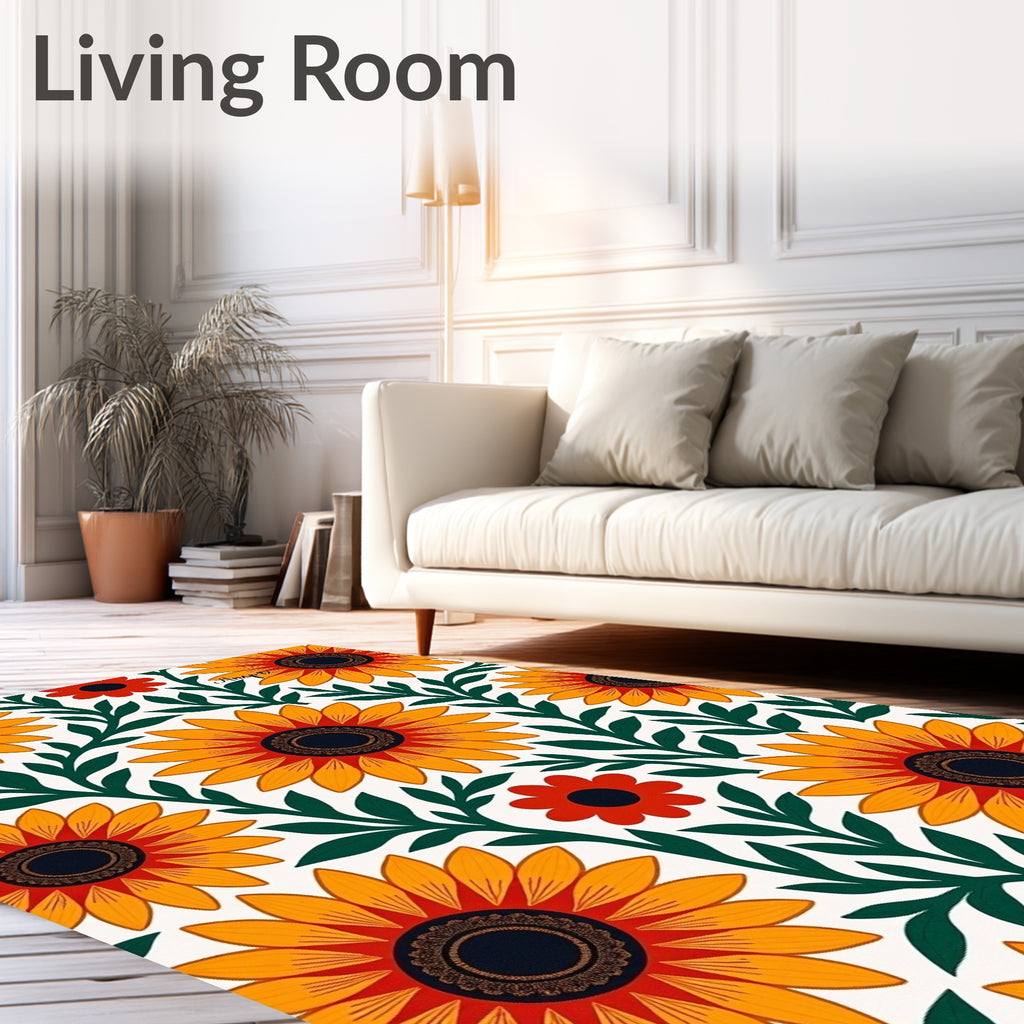 Vibrant Orange Sunflower Foliage Rug
