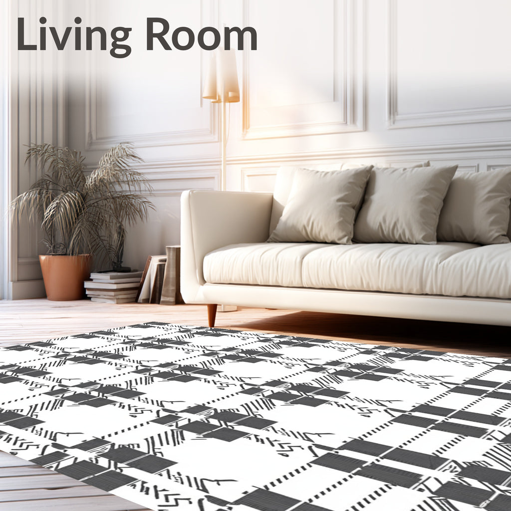 Monochrome Rustic Plaid Check Rug