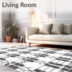 Monochrome Rustic Plaid Check Rug