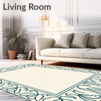 Deep Teal Botanical Vintage Frame Rug