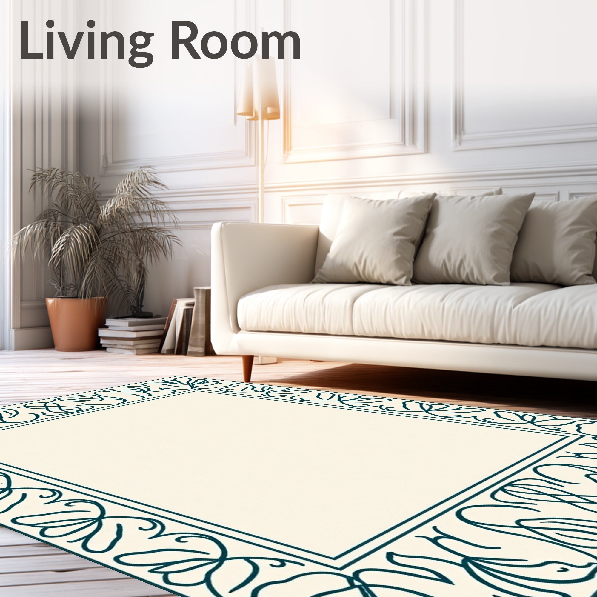 Deep Teal Botanical Vintage Frame Rug