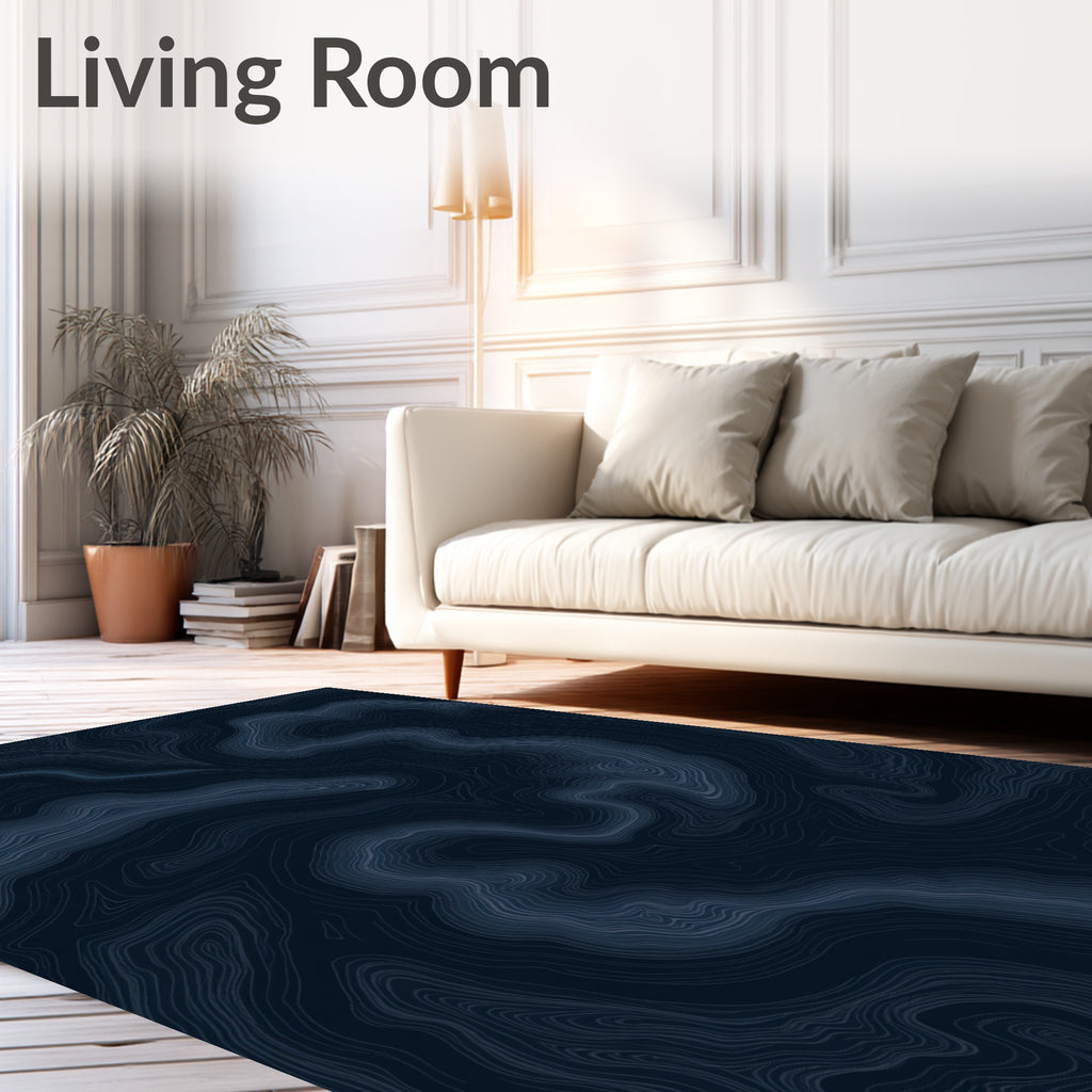 Deep Blue Topographic Contour Rug