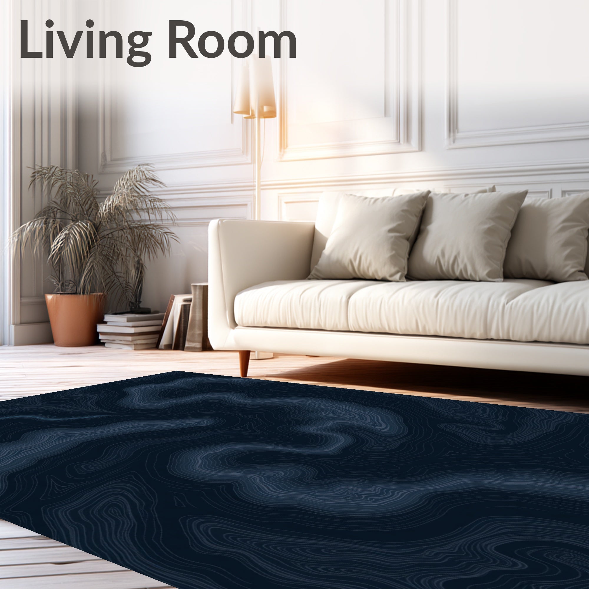 Deep Blue Topographic Contour Rug