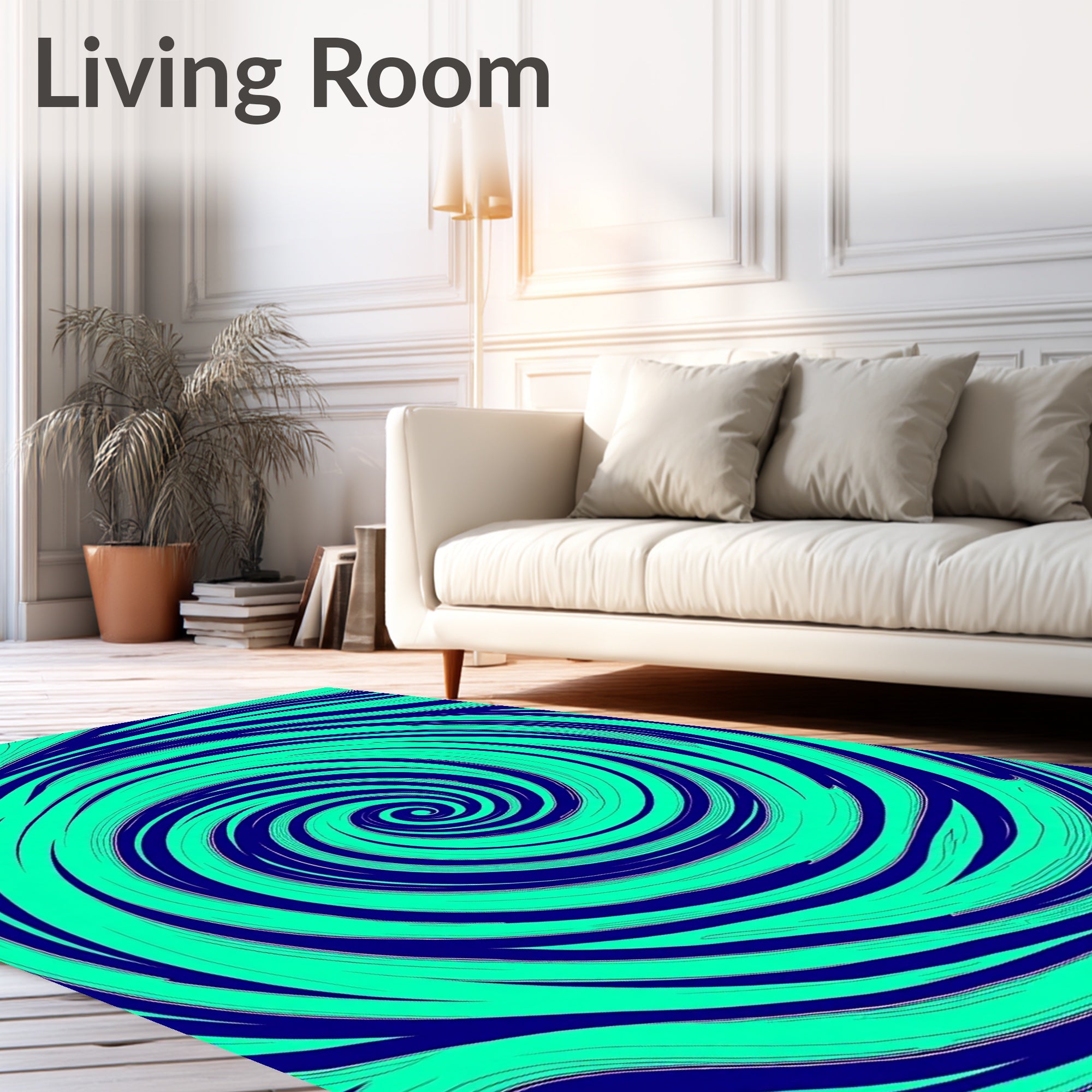 Vibrant Teal Navy Swirling Vortex Rug