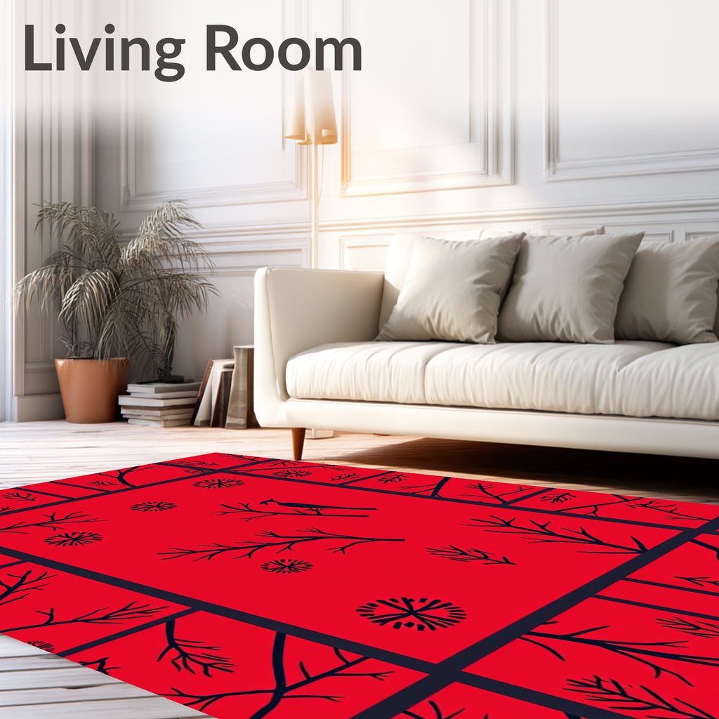 Bold Red Bird Branch Medallion Rug