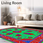 Bright Green Red Blue Floral Medallion Rug