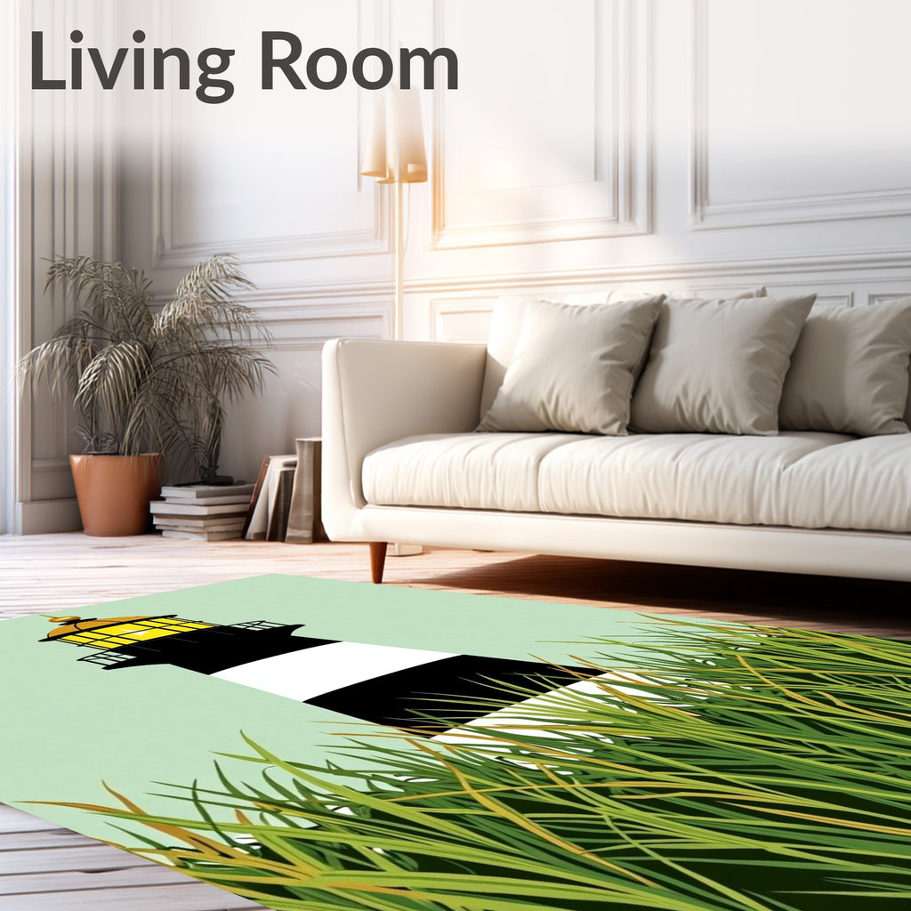 Coastal Grass and Lighthouse Scene Rug
