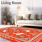 Red White Folk Art Deer Forest Rug