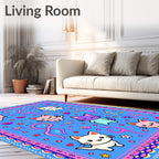 Cute Kitten Blue Whimsical Character Rug