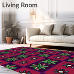 Bold Plum Deep Green Floral Grid Rug