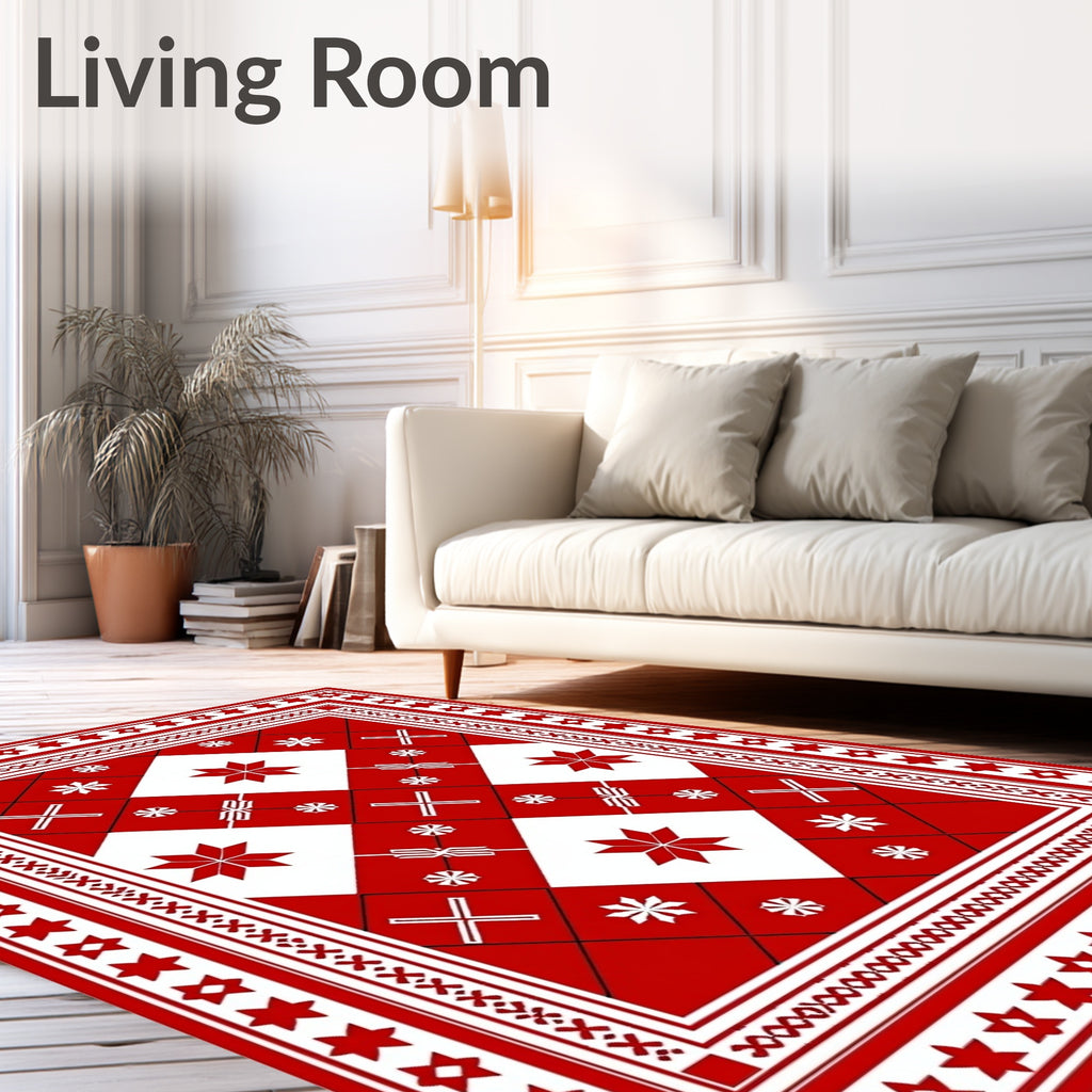 Bold Red White Geometric Star Rug