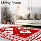 Bold Red White Geometric Star Rug