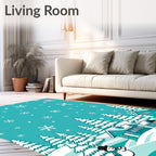 Teal Snowy Starry Winter Village Rug