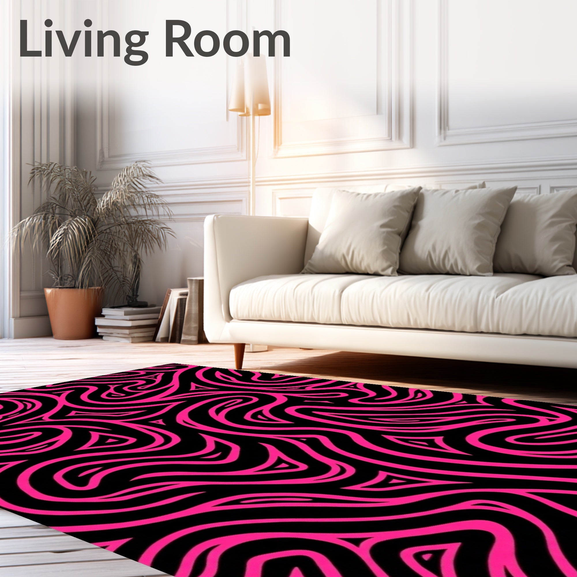 Hot Pink Swirl Black Abstract Rug