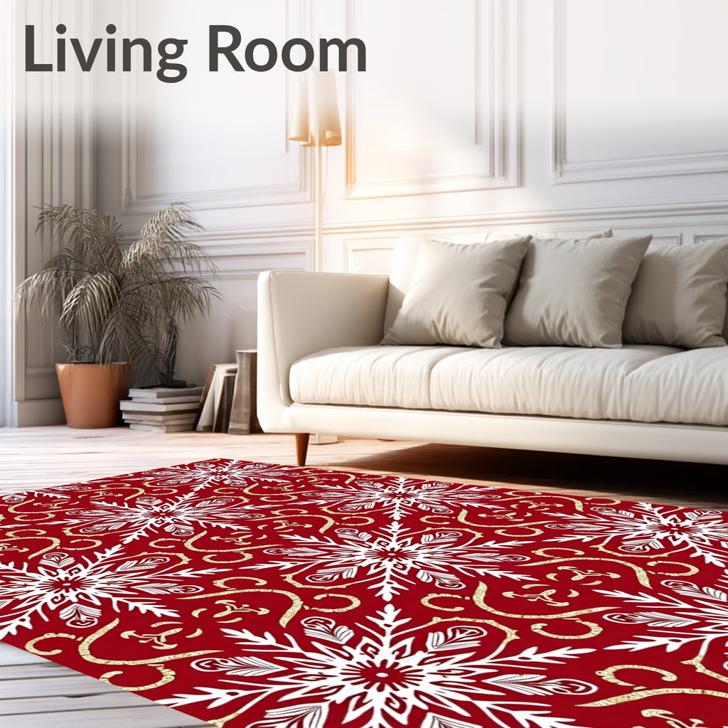 Crimson Snowflake Swirls With Gold Accents Rug