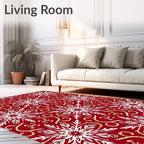 Crimson Snowflake Swirls With Gold Accents Rug