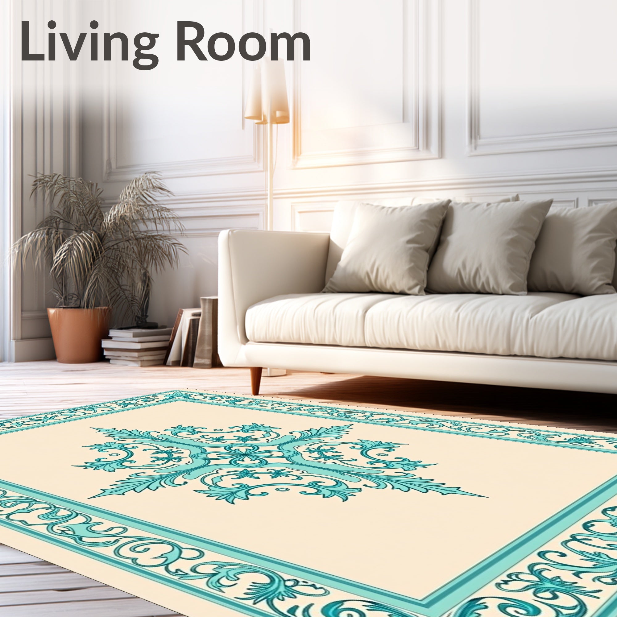 Elegant Teal Floral Scroll Ornament Rug