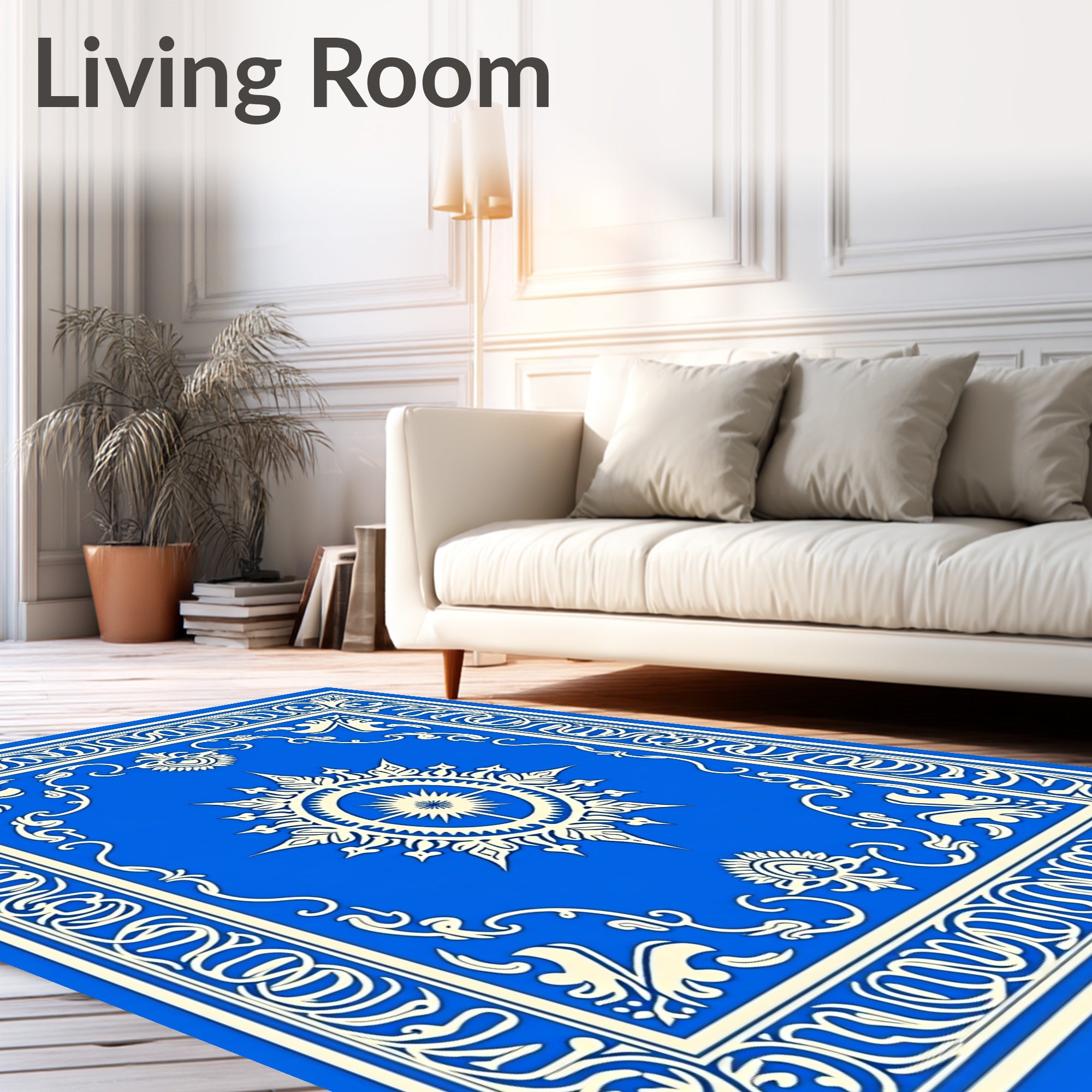 Royal Blue Ivory Sunburst Medallion Rug
