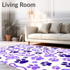 Whimsical Purple Paw Prints Background Rug
