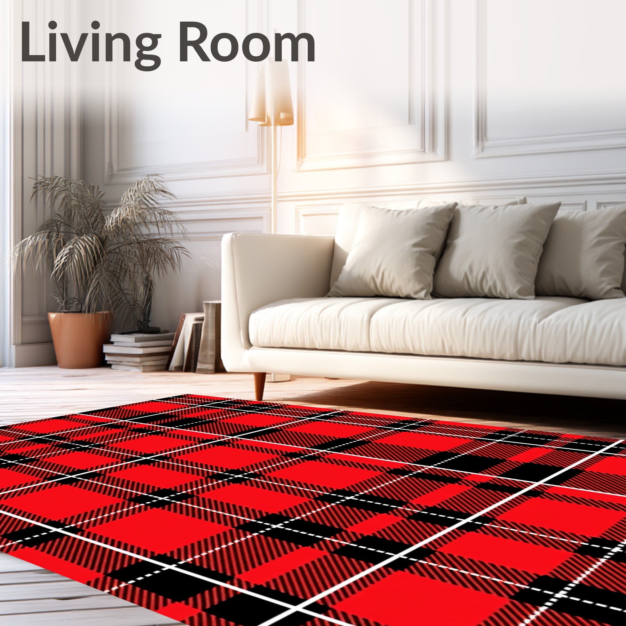Classic Red Black Plaid Weave Rug
