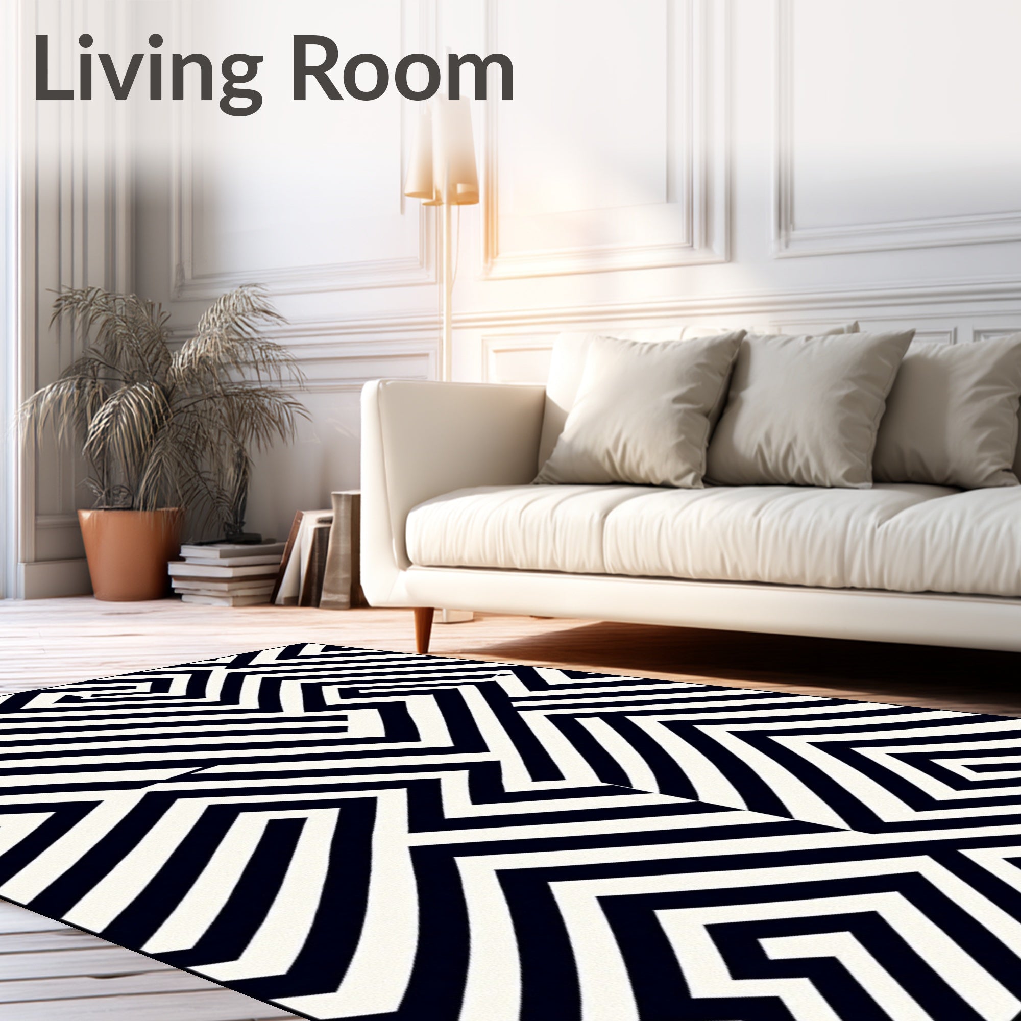 Sharp Black White Angular Path Rug
