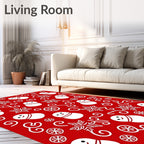 Joyful Red Snowman Snowflake Swirls Rug