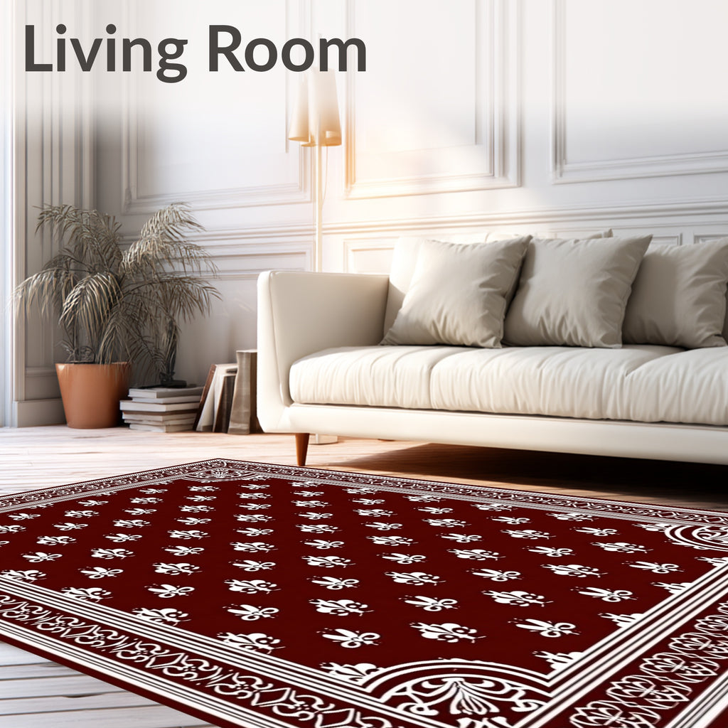 Regal Burgundy White Fleur Border Rug