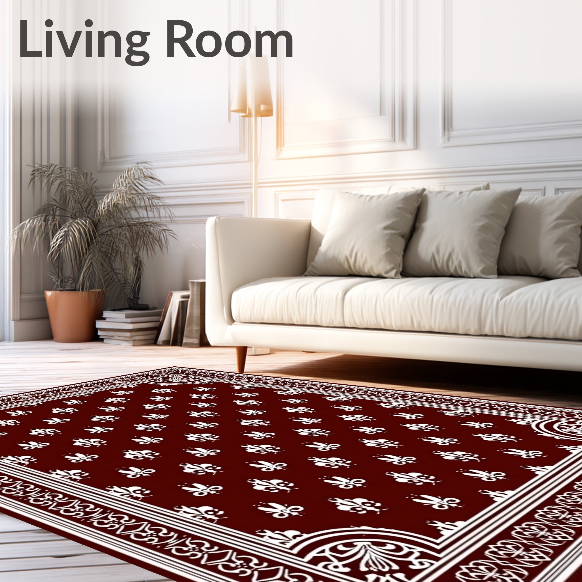Regal Burgundy White Fleur Border Rug