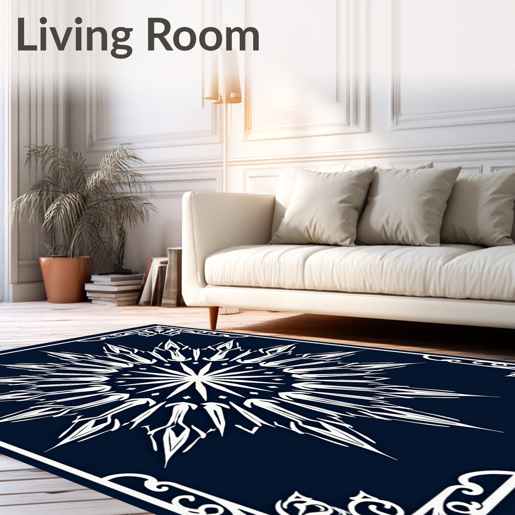 Navy White Radial Starburst Frame Rug