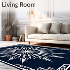 Navy White Radial Starburst Frame Rug