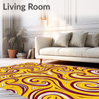 Vibrant Swirls Abstract Yellow Burgundy Rug
