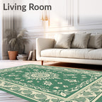 Emerald Ivory Floral Medallion Border Rug