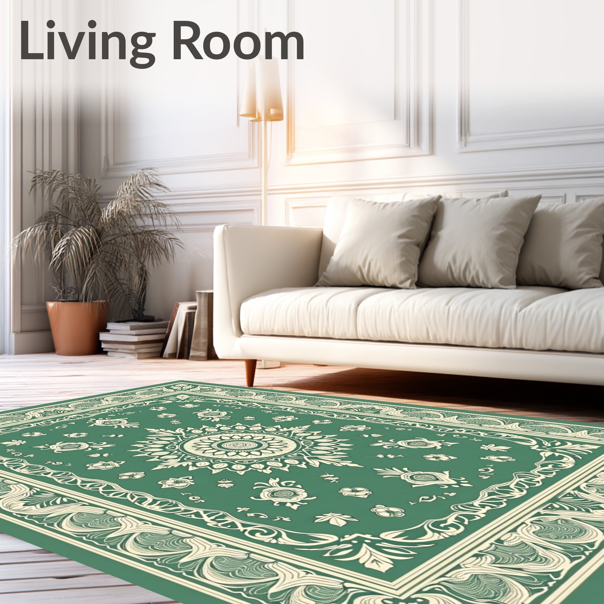 Emerald Ivory Floral Medallion Border Rug