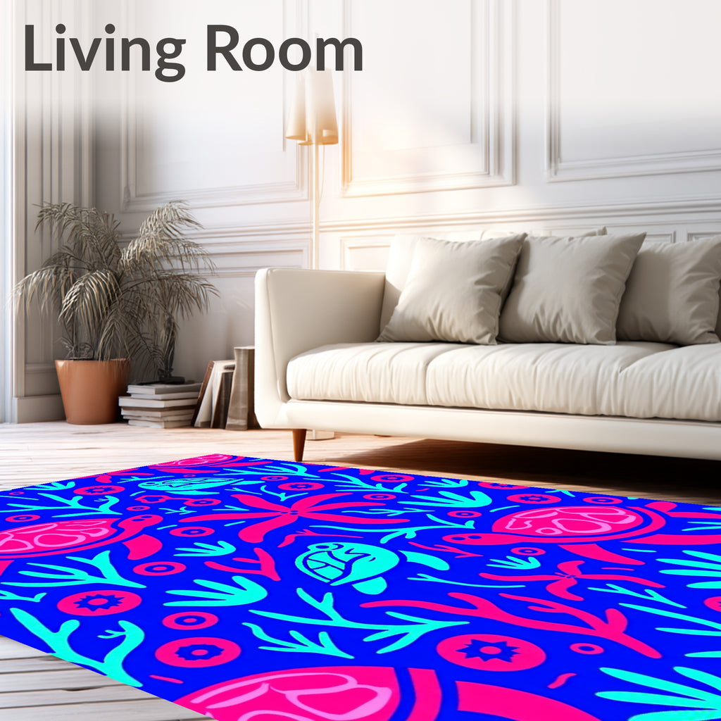 Vibrant Coral Sea Turtle Aquatic Scene Rug