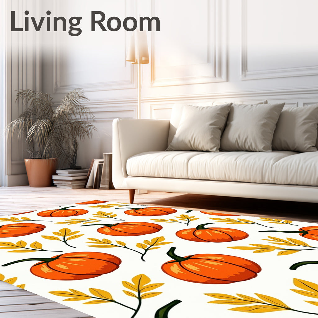 Autumn Orange Pumpkin Leaf Collage Rug