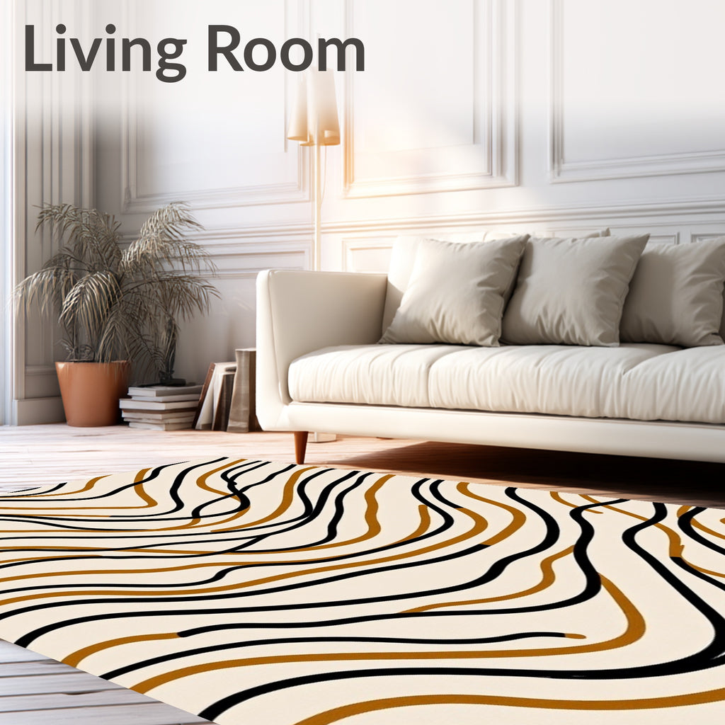 Cream Black Copper Wave Lines Rug