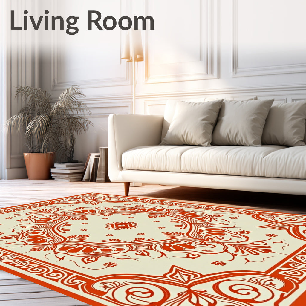 Crimson Floral Scroll Medallion Rug