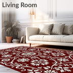 Crimson White Floral and Leafy Vine Rug