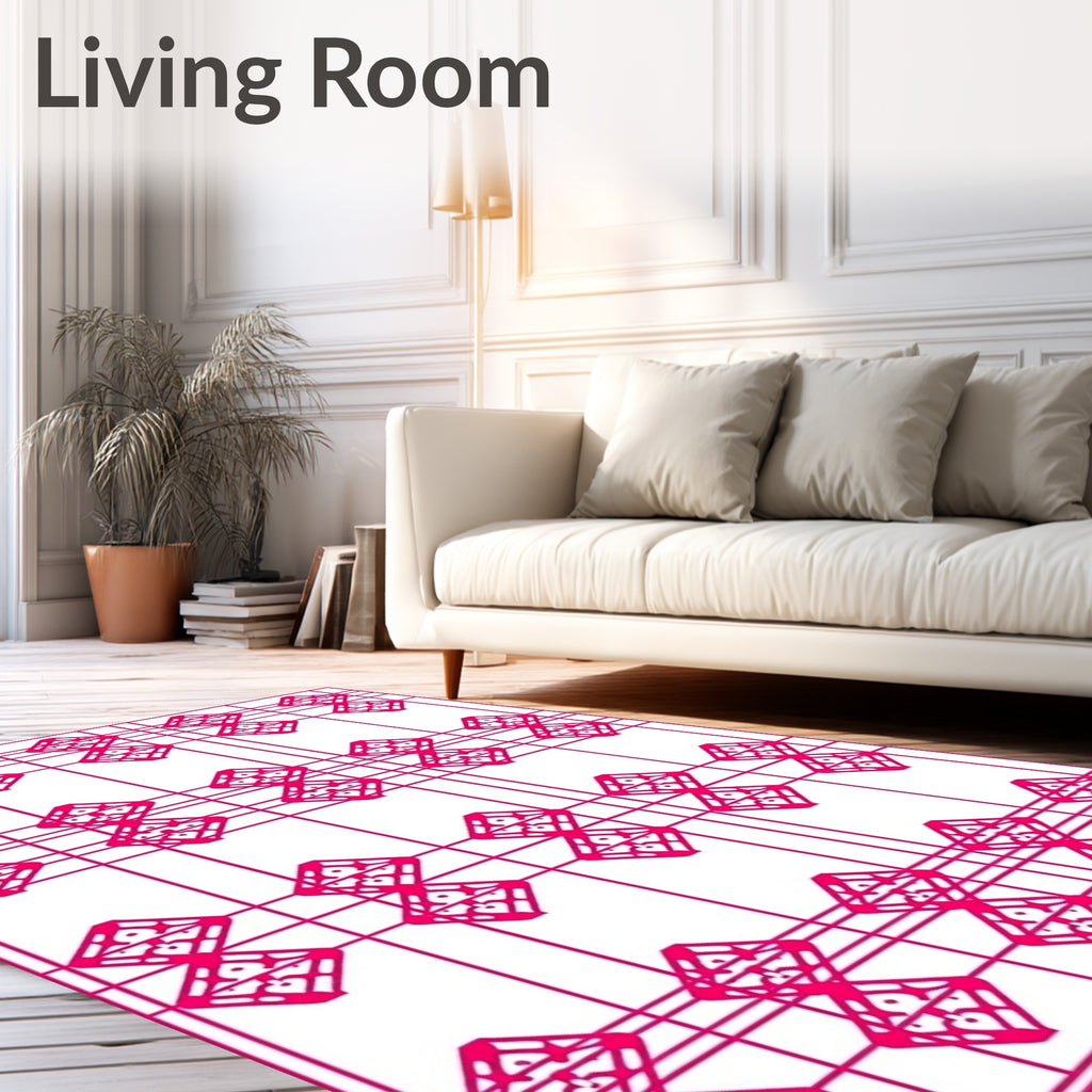 Pink Geometric Diamond lattice Rug