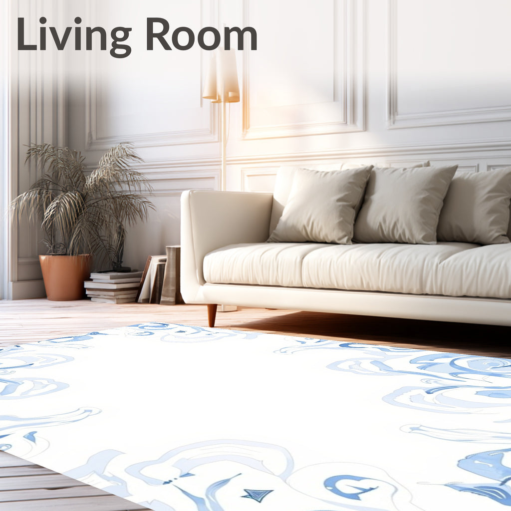 Serene Pale Blue Abstract Swirls Rug