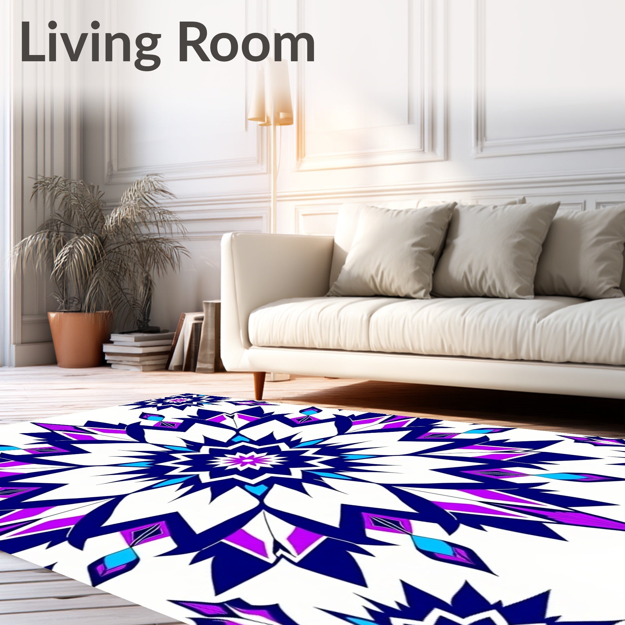 Vibrant Blue Violet Starburst Mandala Rug