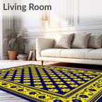 Deep Blue Yellow Floral Medallion Rug