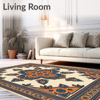 Grand Orange Blue Medallion Border Rug