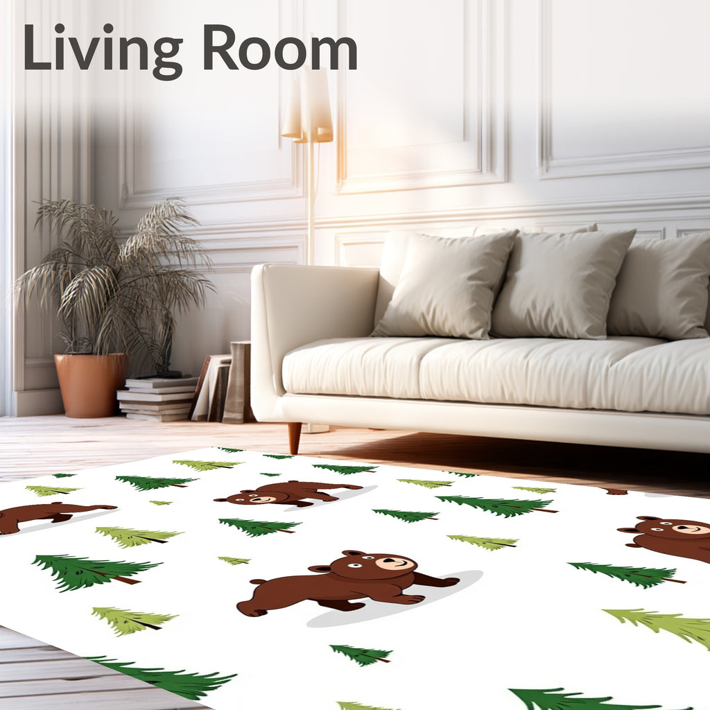 Cute Brown Bears Among Green Trees Rug