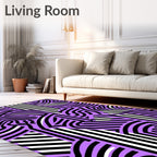 Purple Black White Wavy Stripe Overlay Rug