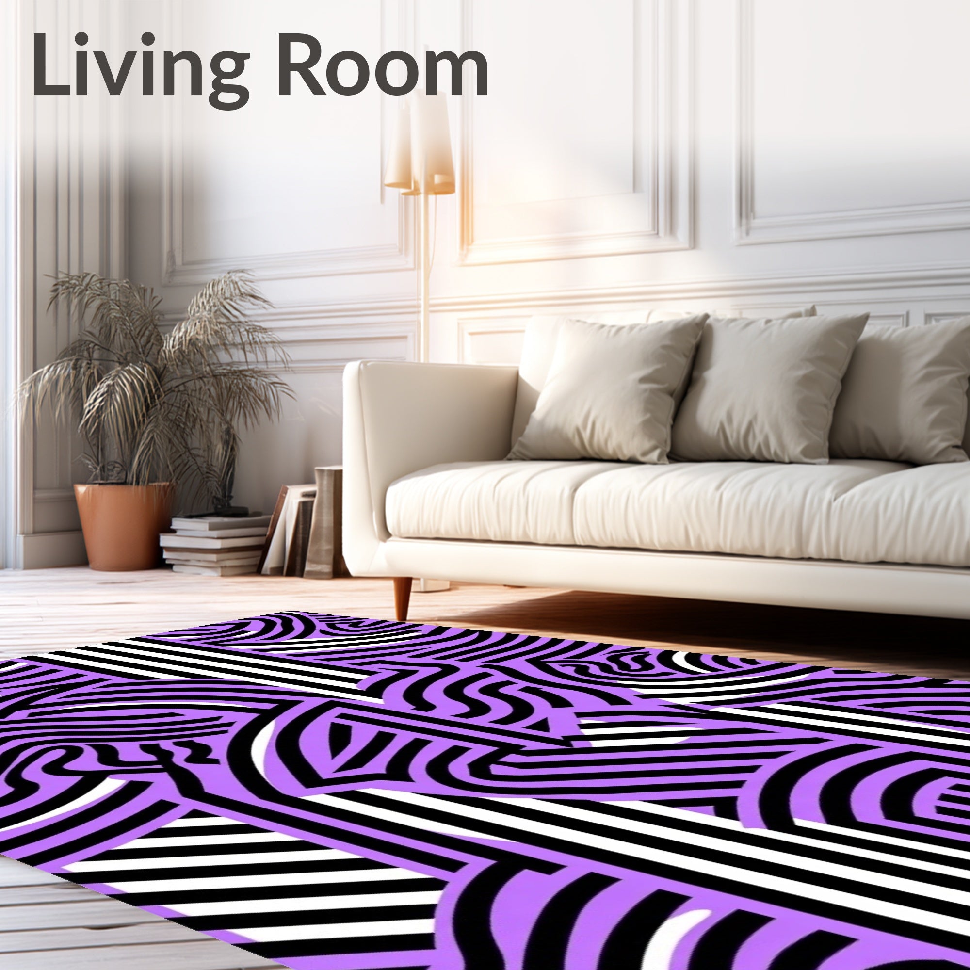 Purple Black White Wavy Stripe Overlay Rug