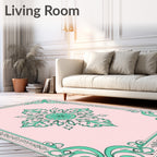 Pale Pink Green Floral Medallion Frame Rug