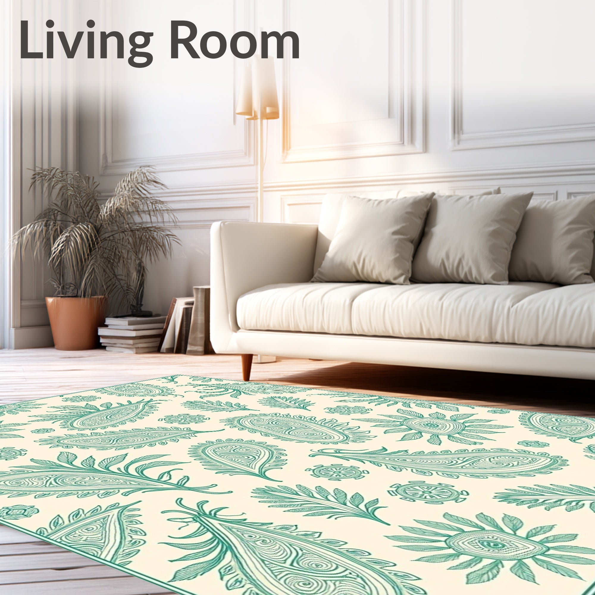 Teal Paisley Botanical Floral Accent Rug